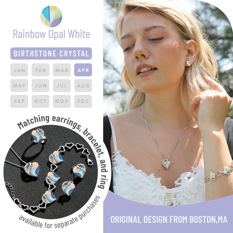 Leafael Valentine's Day Gift Necklaces for Women, Infinity Love Bithstone Heart Pendant with Opal White Crystal for April, Birthday Jewelry for Her, Mom, and Wife, Silver Plated, 18" + 2" Chain - Image 4